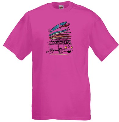 ΦΟΥΞΙΑ t-shirt FRUIT OF THE LOOM με στάμπα BUS